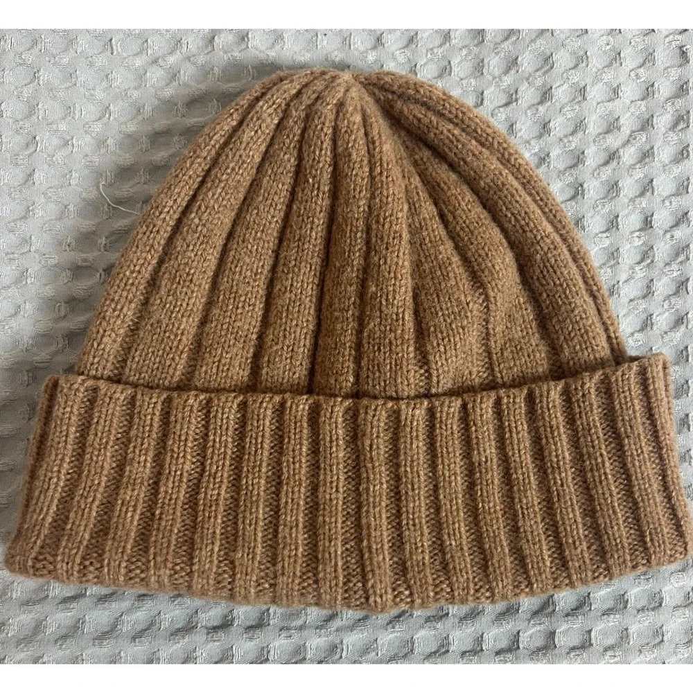 Polo Ralph Lauren Mens Ribbed Knit Beanie Camel Brown Navy Pony Logo Hat